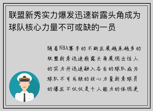 联盟新秀实力爆发迅速崭露头角成为球队核心力量不可或缺的一员